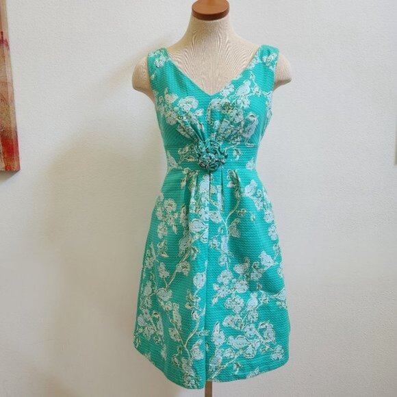 Lilly Pulitzer Parker Dress Birds & Bees Lagoon Green Rossette Mini Size… - Picture 2 of 16